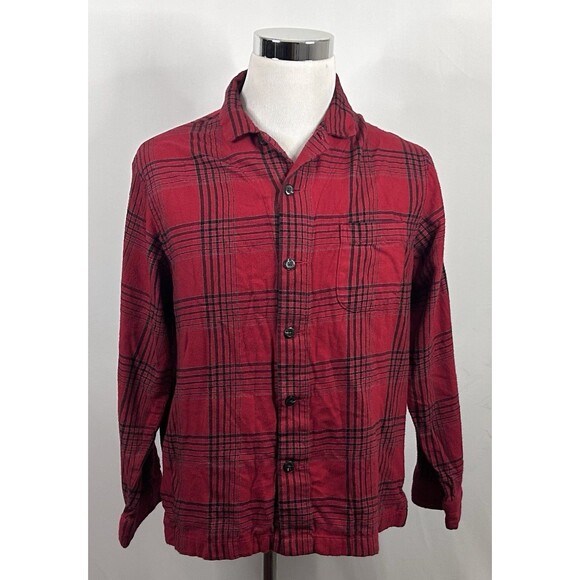 Blake Shelton x Lands End Medium Flannel Pajama Shirt Red Plaid Button Front - Picture 2 of 5